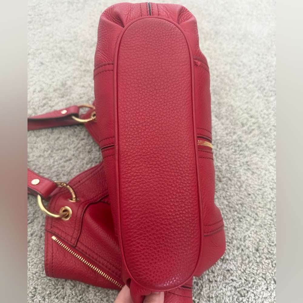 Michael Kors Red Leather Tote Bag Gold Hardware Zip Accents Shoulder Bag - Picture 3 of 12